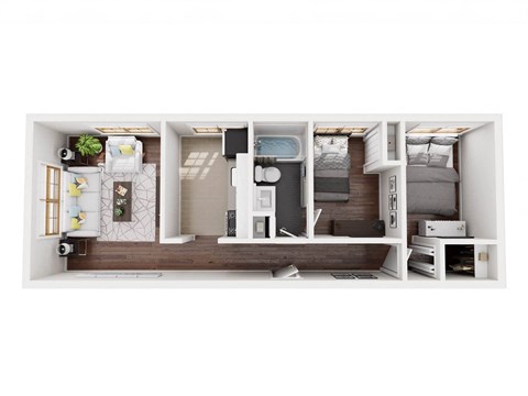 Floor plan for 2 beds, 1 bath, 1005 sqft